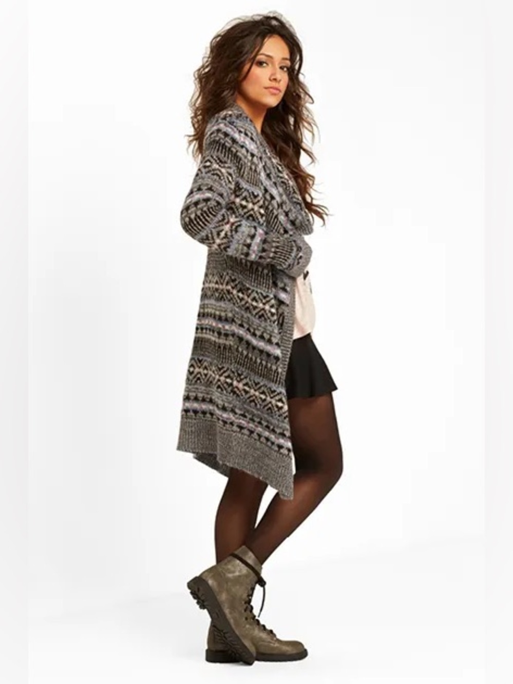 👚 Bethany Mota Acrylic Multicolored Black, Gray, Pink Long Cardigan size Medium